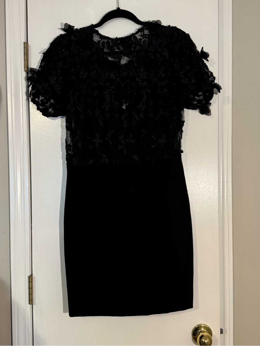 Dress the Population Black Floral Appliqué Mini Dress sold at Saks Fifth Ave